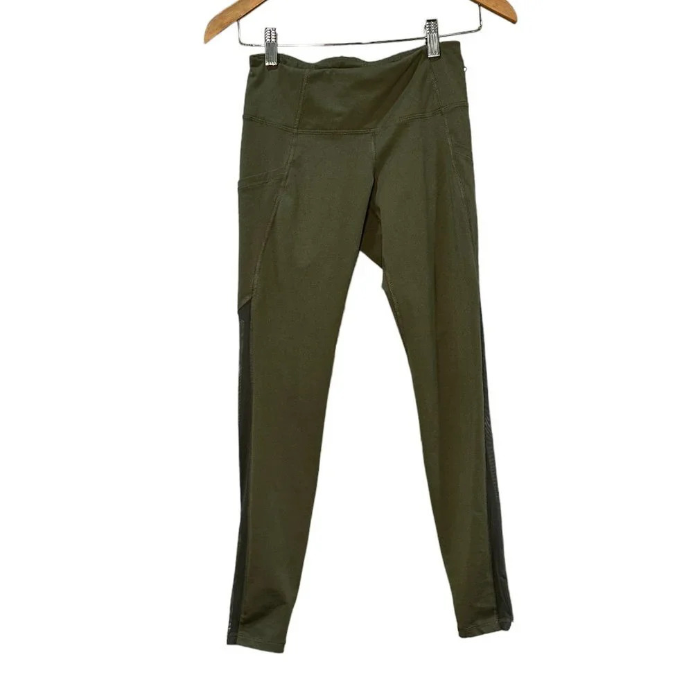 OLD NAVY Active Mesh Panel Olive Green Leggings with Pockets